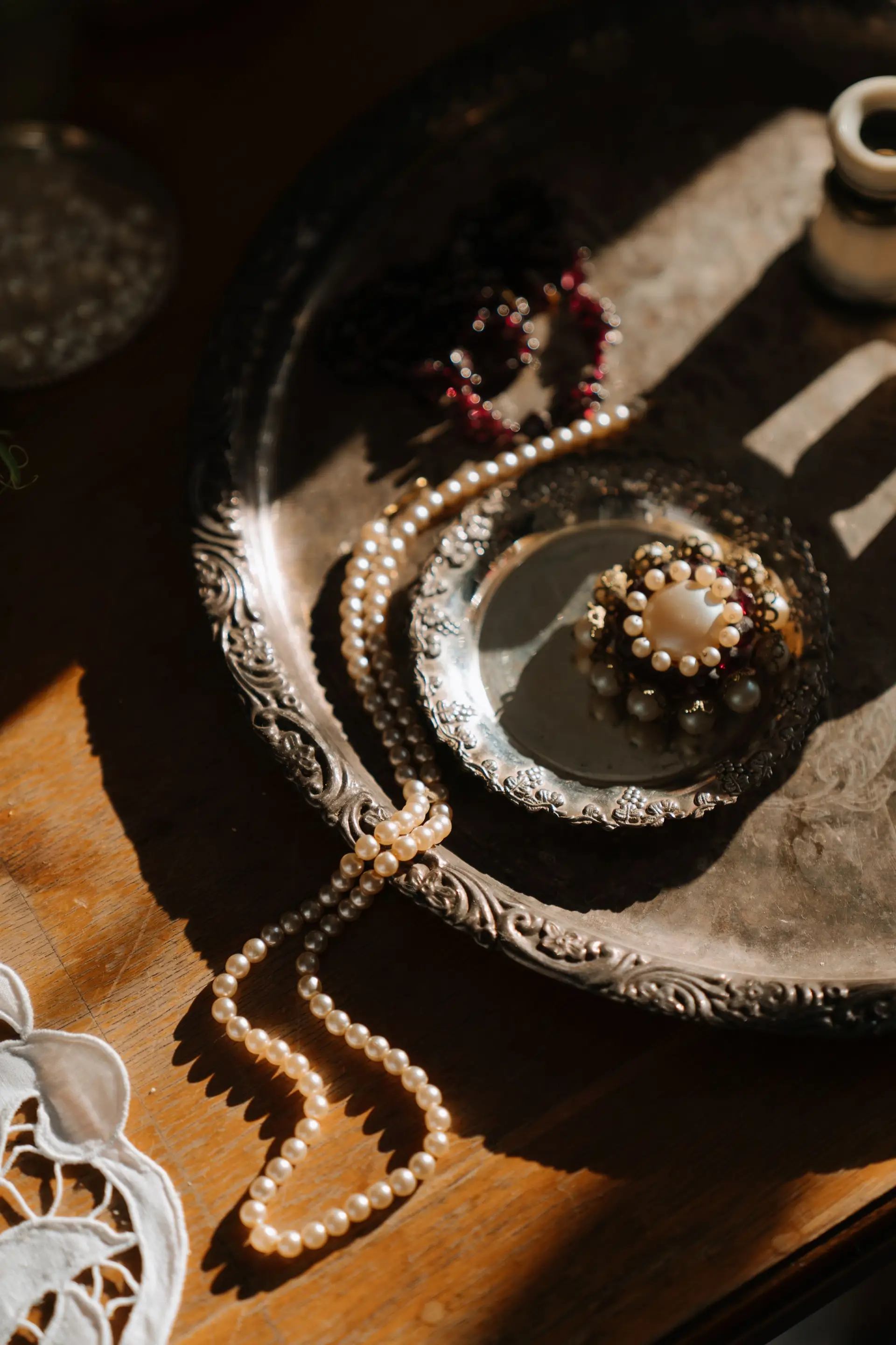 Winter outfit styling with pearls