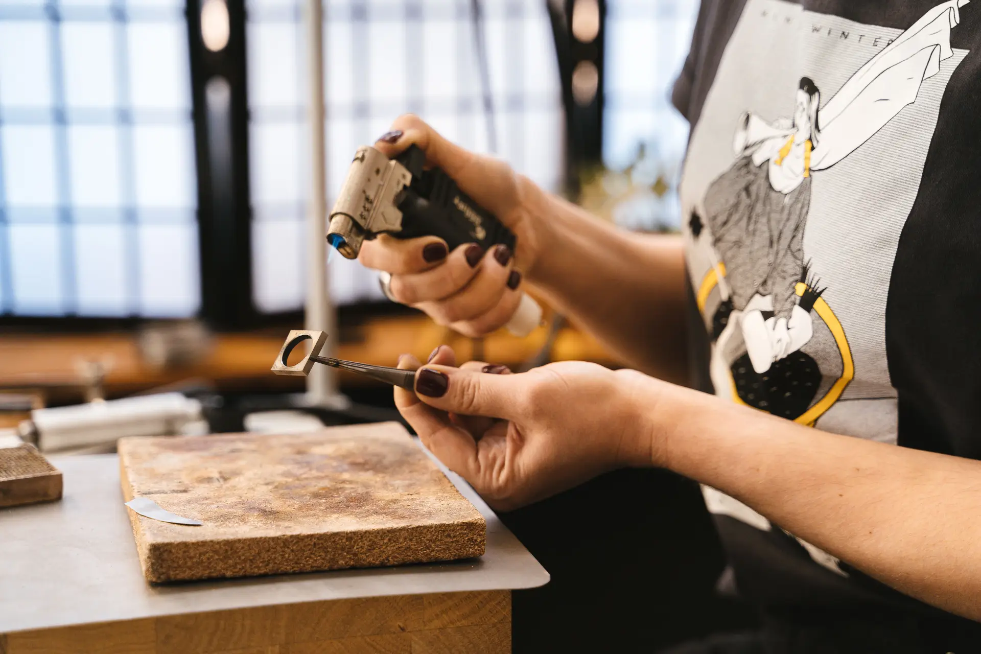 Artisan workspace with pearls and silver